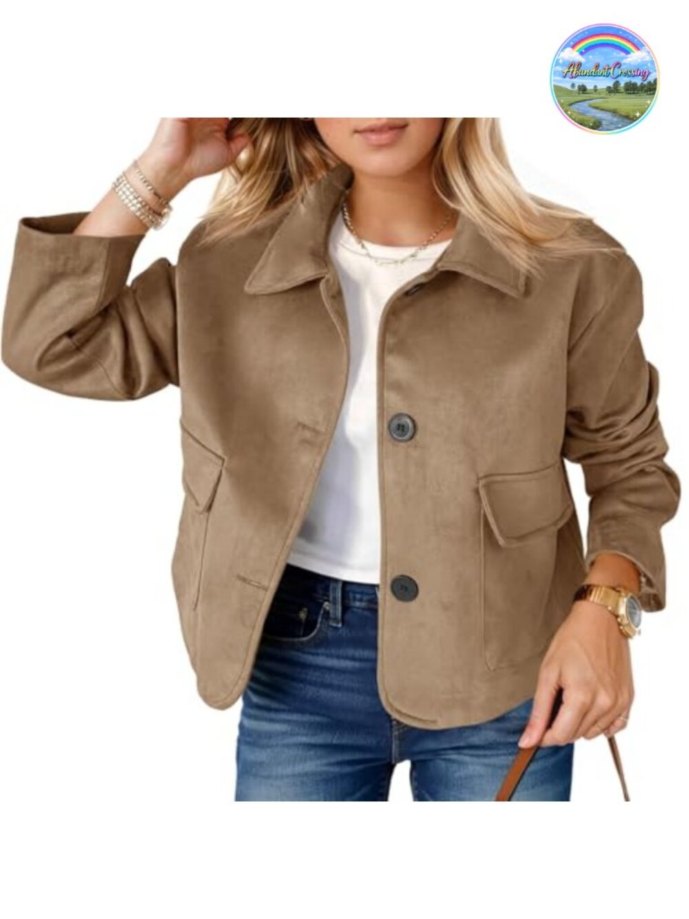 Faux Suede Cropped Button Down Jacket Casual Shacket